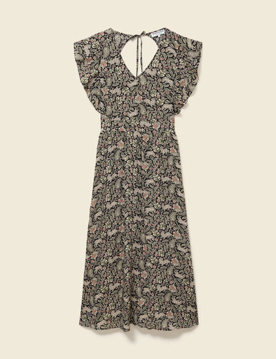 Robe longue &eacute;vas&eacute;e col v manches courtes noir femme