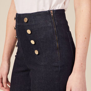 Jeans flare à pont denim brut femme