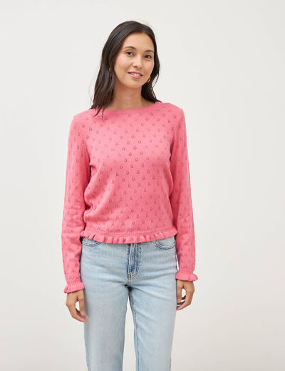 Pull droit col rond manches longues vieux rose femme