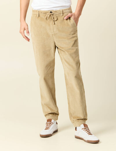 Pantalon jogger velours côtelé beige homme