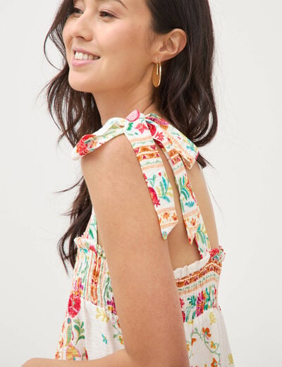 Robe bretelles col carr&eacute; fluide blanc femme