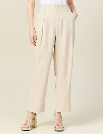 Pantalon large taille haute sable femme
