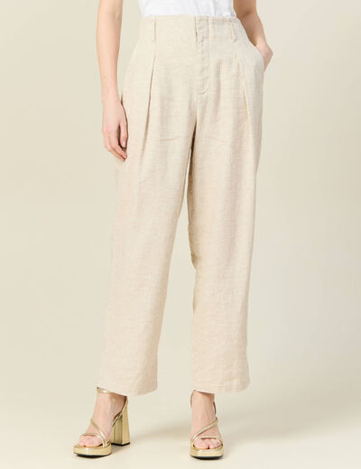 Pantalon large taille haute sable femme