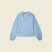 Sweat manches longues col polo bleu clair femme