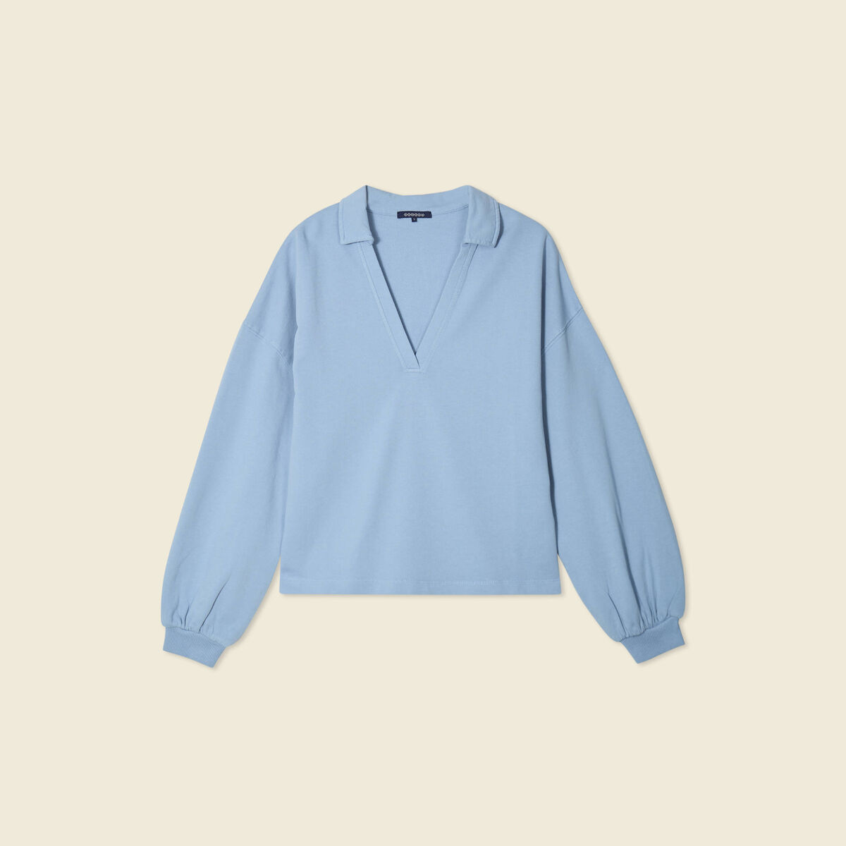 Sweat manches longues col polo bleu clair femme