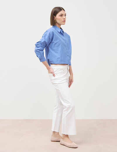 Jeans bootcut cropped taille bascul&eacute;e denim blanc femme