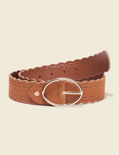 Ceinture suédine perforée beige femme