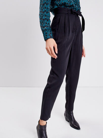 Pantalon paperbag noir femme