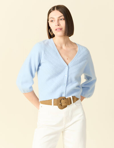 Gilet manches 3/4 bleu gris femme