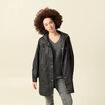 Parka longue droite d&eacute;perlante &agrave; capuche noir femme