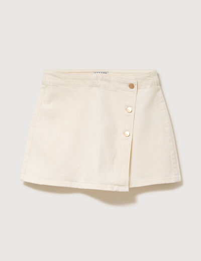 Jupe-short taille haute en jeans ecru femme