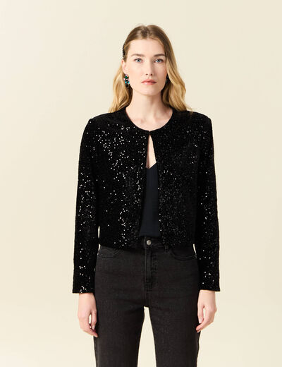 Gilet manches longues sequins noir femme