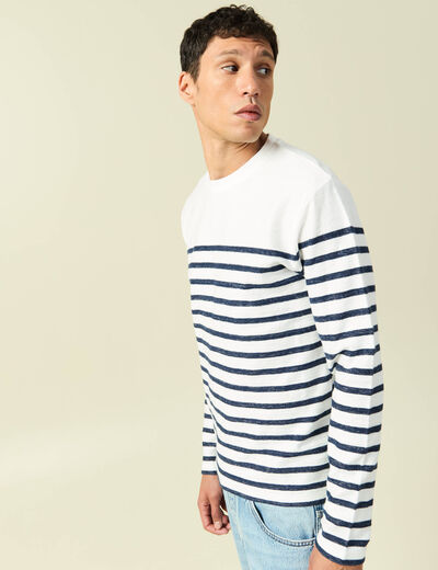 T-shirt ajust&eacute; col rond manches longues ecru homme