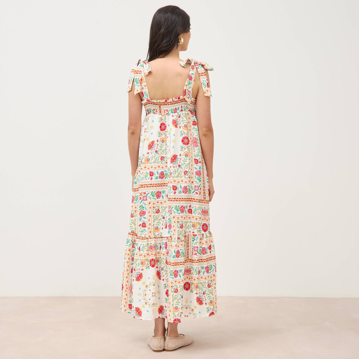 Robe bretelles col carr&eacute; fluide blanc femme