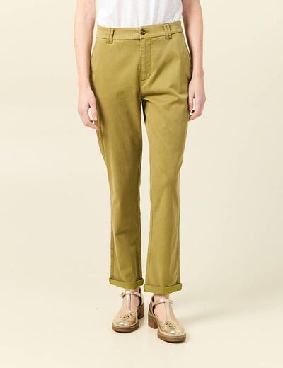 Pantalon chino cigarette vert olive femme