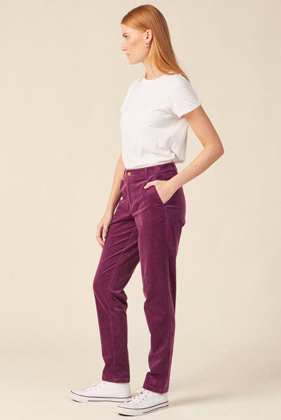 Pantalon chino velours côtelé violet femme