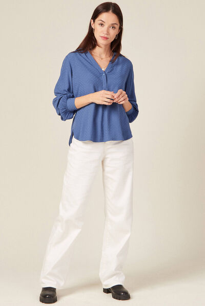 Blouse manches longues bleu ciel femme