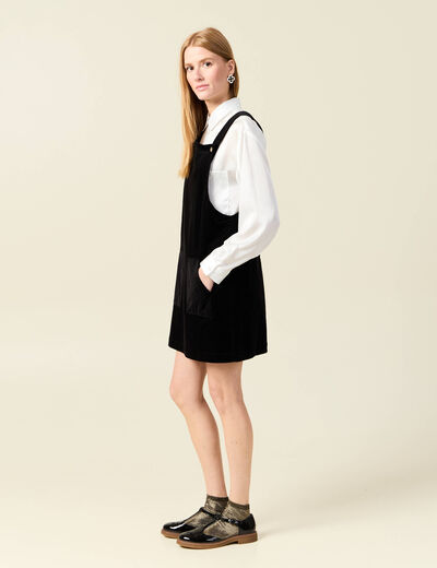 Robe chasuble trap&egrave;ze velours noir femme
