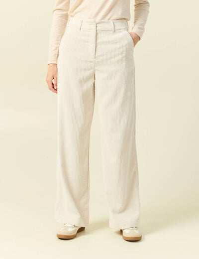 Pantalon large taille haute en velours creme femme
