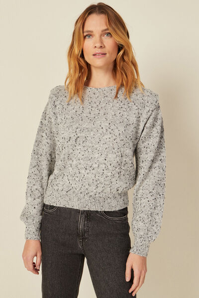 Pull manches longues gris clair femme