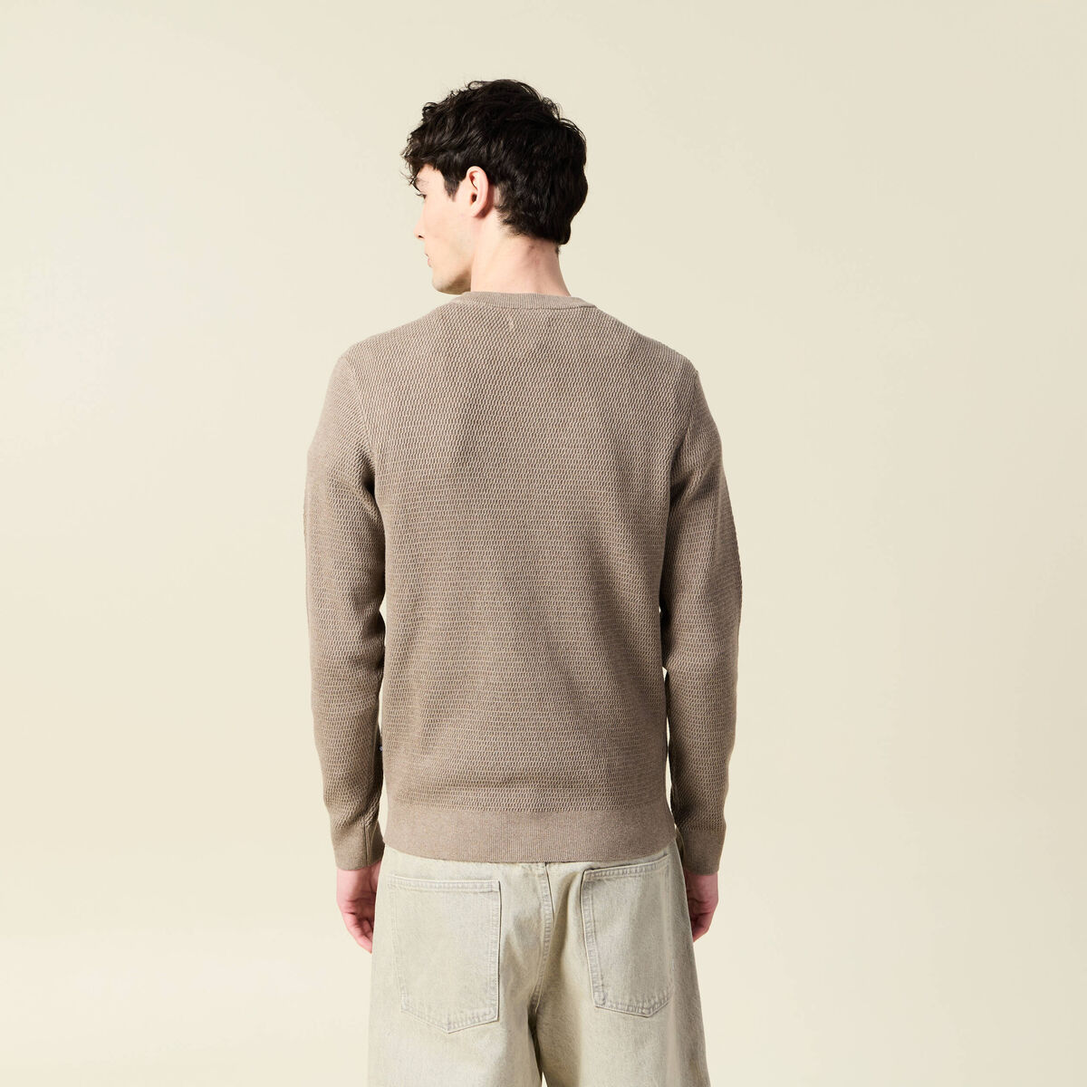 Pull droit manches longues vert kaki homme