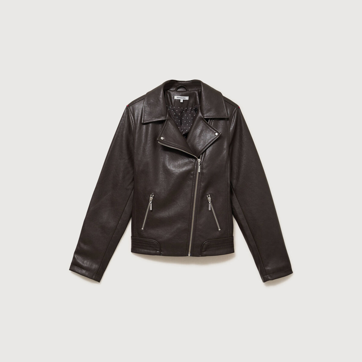 Perfecto manches longues similicuir marron fonc&eacute; femme