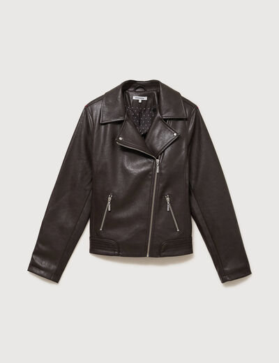 Perfecto manches longues similicuir marron fonc&eacute; femme