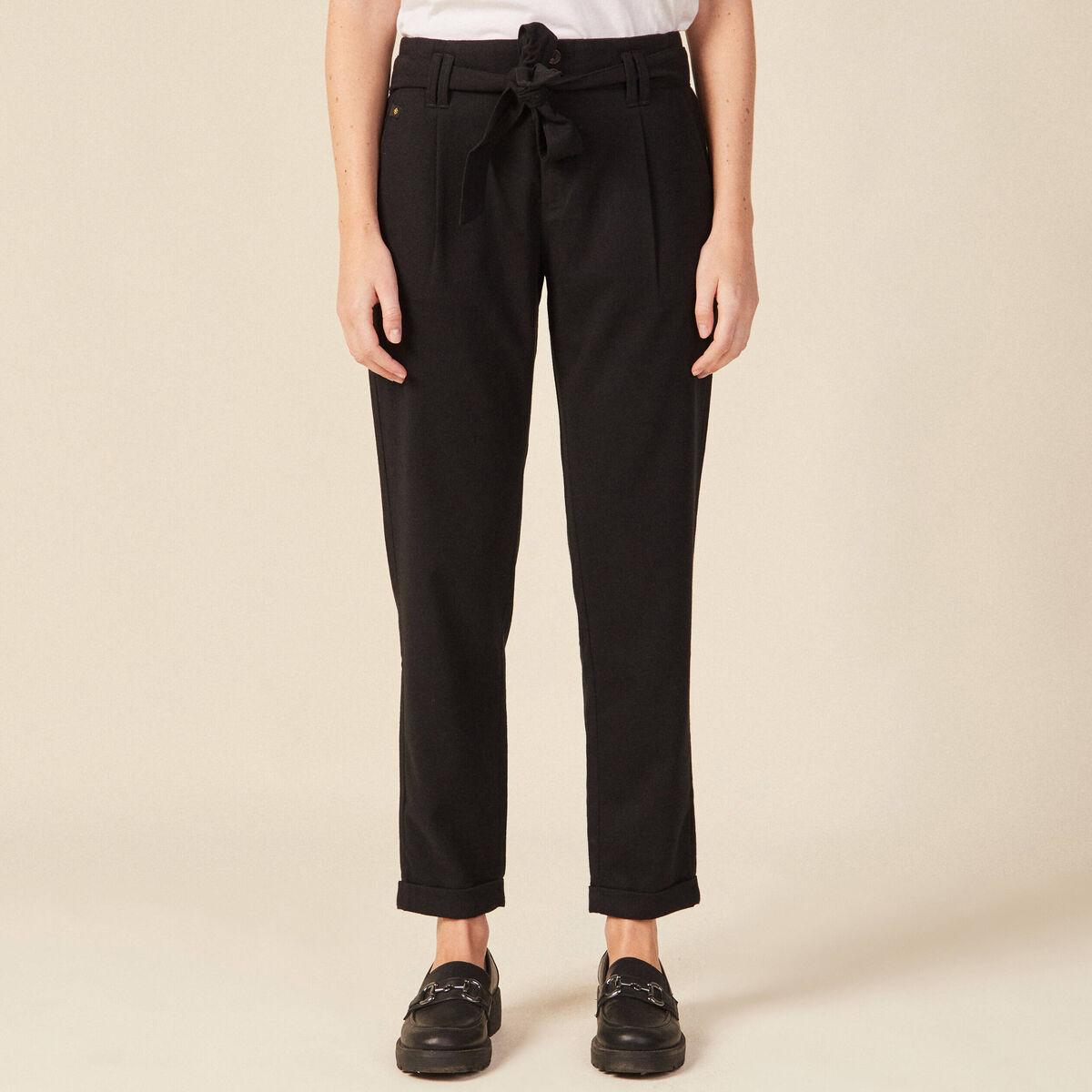 Pantalon paperbag noir femme