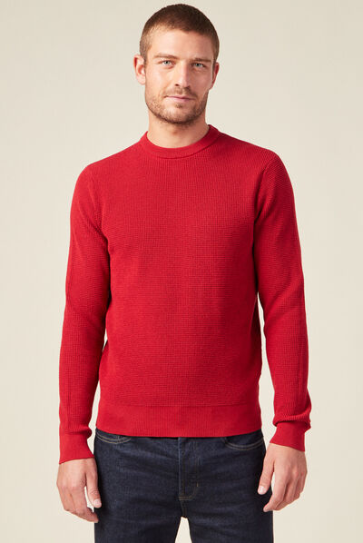 Pull manches longues col rond rouge foncé homme
