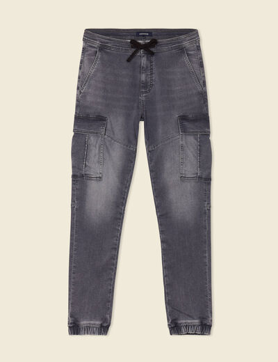Jeans battle à coulisse denim gris homme