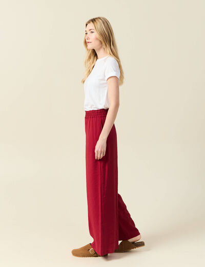 Pantalon large fluide rouge foncé femme