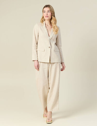 Pantalon large taille haute sable femme