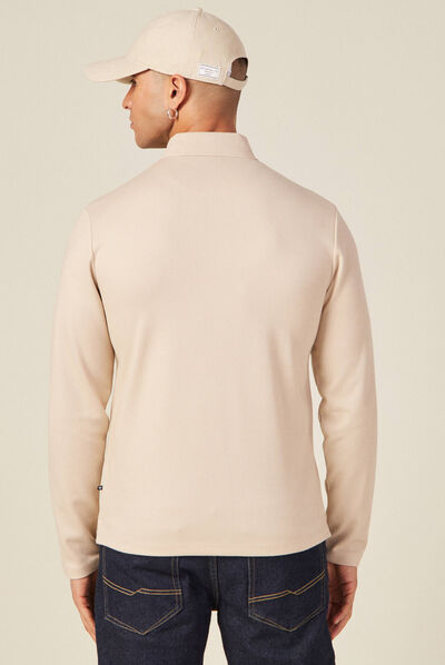 Polo manches longues beige homme