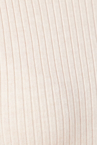 Pull manches longues côtelé creme femme