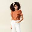 T-shirt en coton manches courtes marron cognac femme