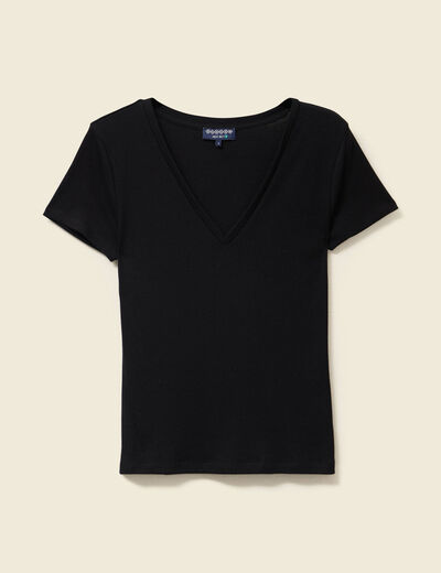 Short ajusté col V manches courtes noir femme