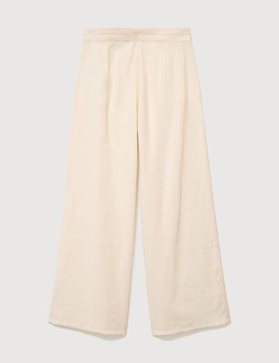 Pantalon large taille haute ceinture ivoire femme
