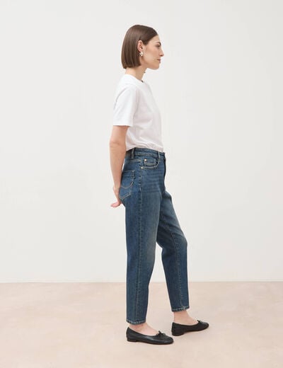 Jeans mom 7/8&egrave;me bleu femme