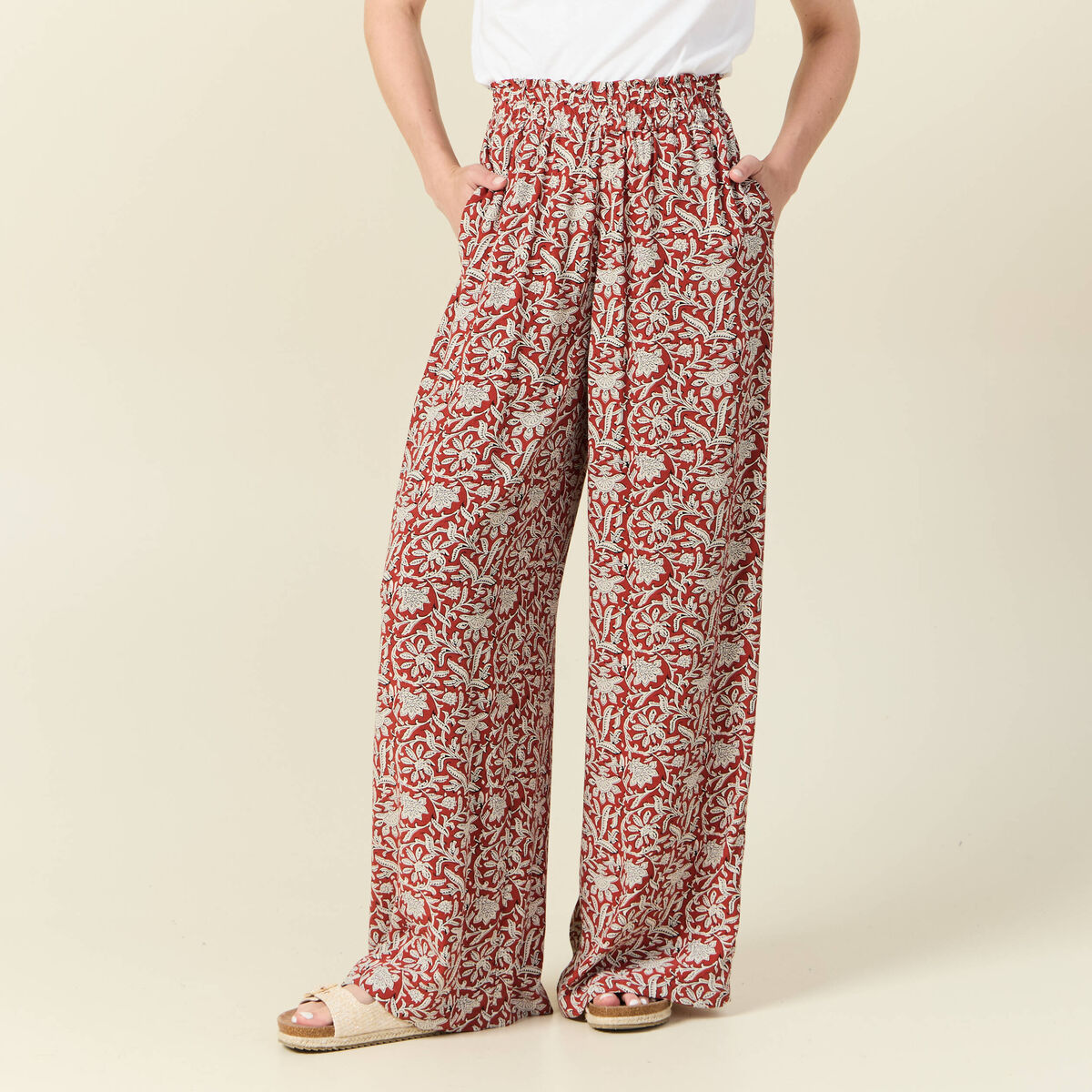 Pantalon large fuide bleu gris femme