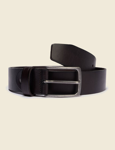 Ceinture large en cuir marron fonc&eacute; homme