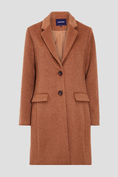 Manteau droit boutonné marron clair femme