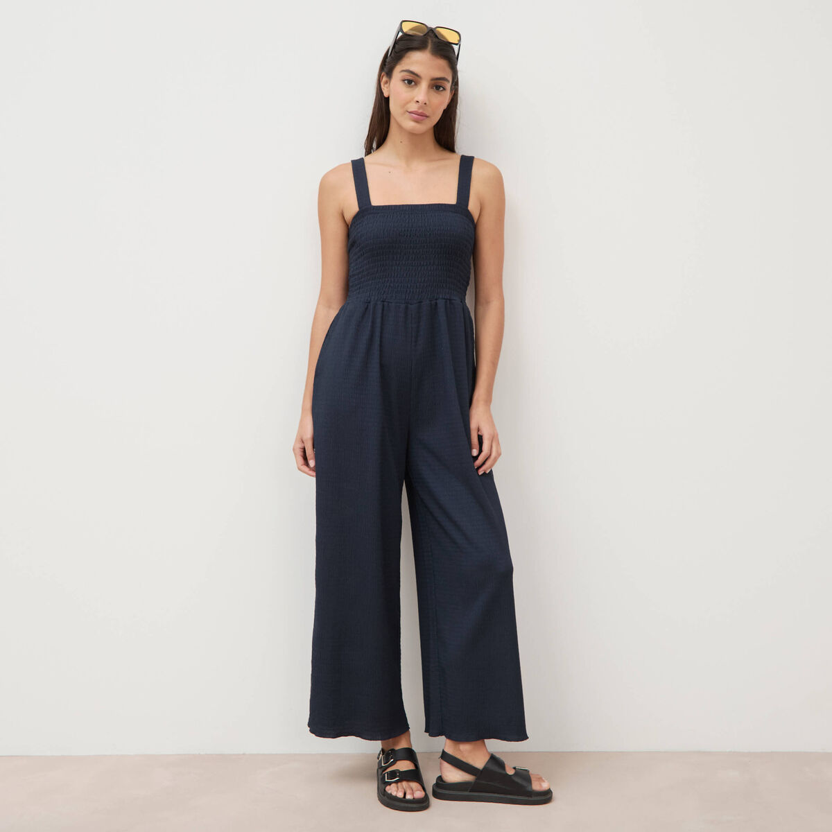 Combinaison salopette fines bretelles bleu marine femme