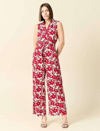 Combinaison pantalon ceinturée rouge femme
