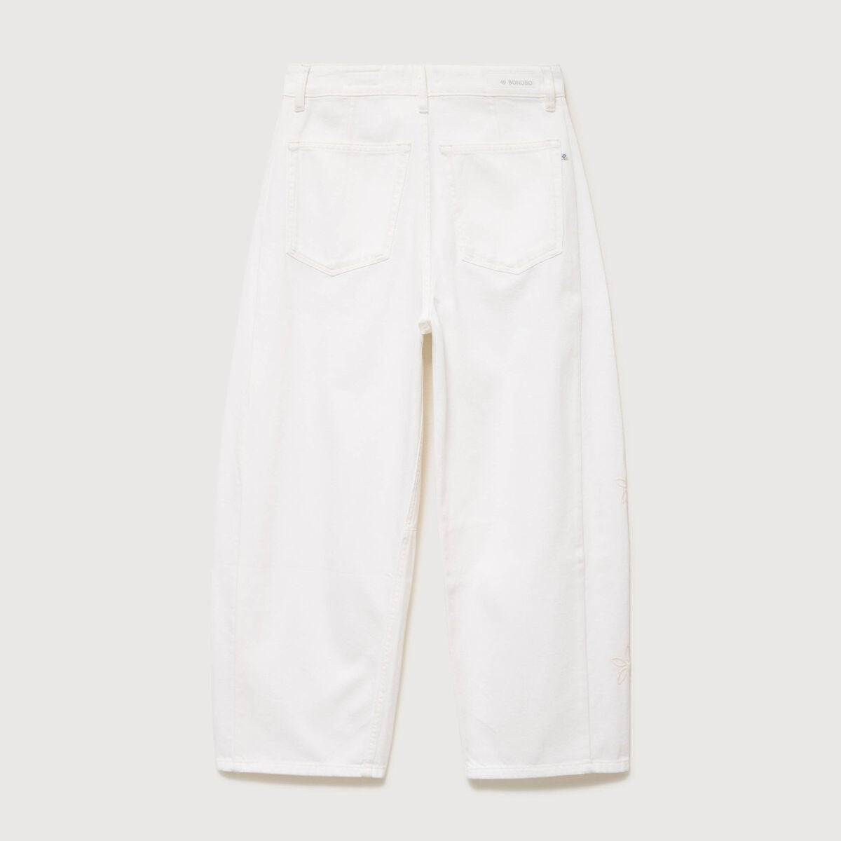 Jeans barrel taille haute 7/8&egrave;me denim blanc femme