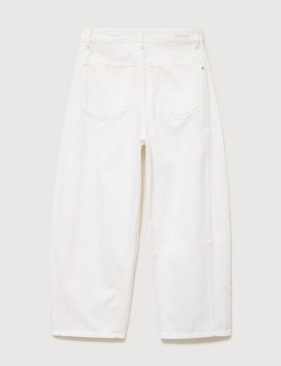 Jeans barrel taille haute 7/8&egrave;me denim blanc femme