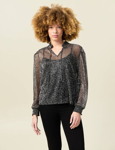 T-shirt manches longues brillant noir femme