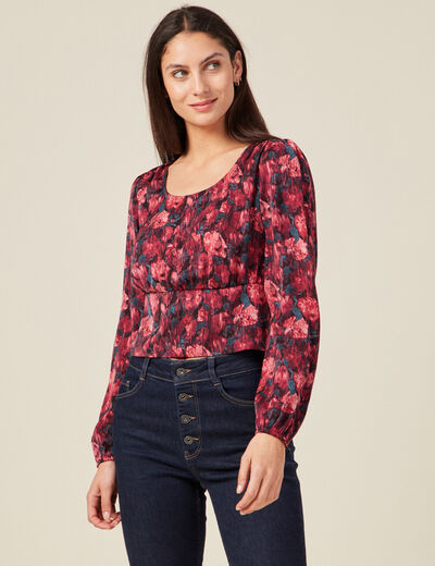 T-shirt manches longues satin noir femme