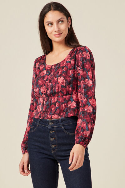 T-shirt manches longues satin noir femme