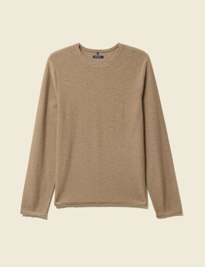 Pull fin en coton manches longues vert olive homme