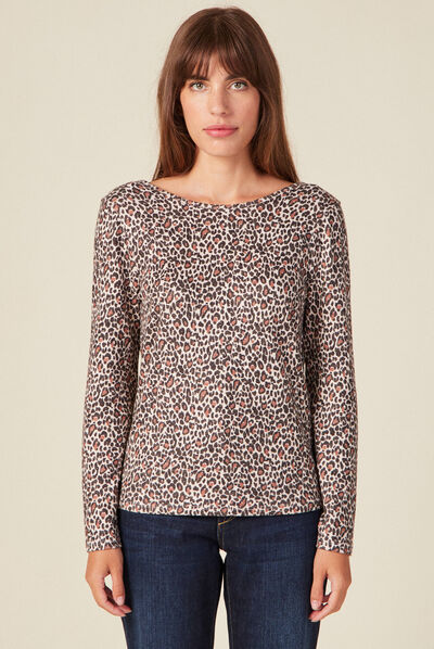 T-shirt manches longues marron clair femme